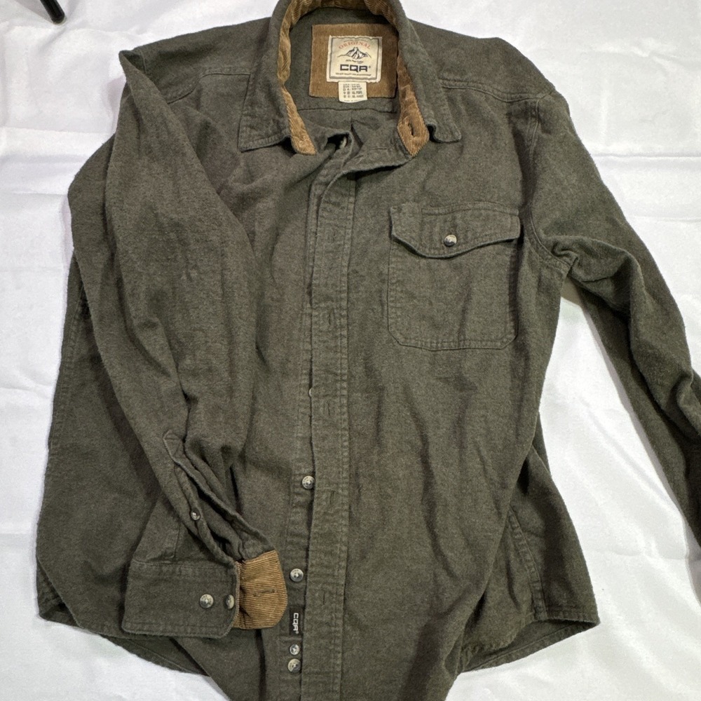 CQR Original Heritage Flannel Shirt Men's L Olive Green 100% Cotton Button Up